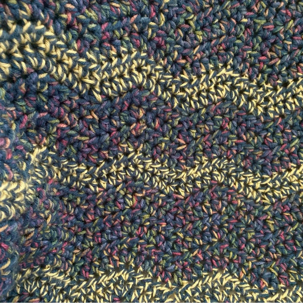 Multicolor handmade knitted blanket with hood. Wrap yourself completely in this.